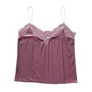 Mauve Pink Spaghetti Strap Lace Detail Velvet Tank Top Medium